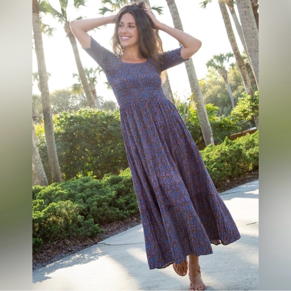 Natural Life Smocked  Tiered Short Sleeve Maxi Dress XS/ S Boho tiered EUC